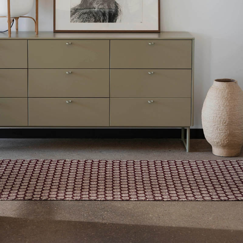 MIMI Burgundy Runner Rug by Pappelina, showing mimi burgundy runner rug in live shot.