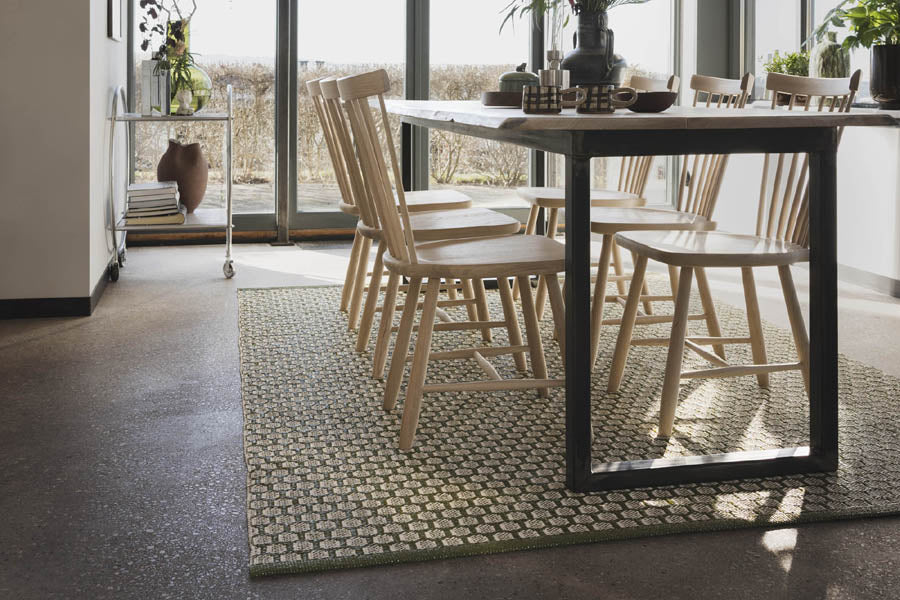 MIMI Dark Olive Runner Rug by Pappelina, showing mimi dark olive runner rug in live shot.