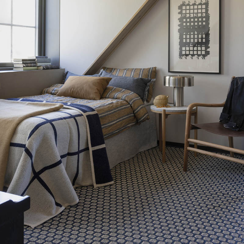 MIMI Ocean Blue Runner Rug by Pappelina, showing mimi ocean blue runner rug in live shot.