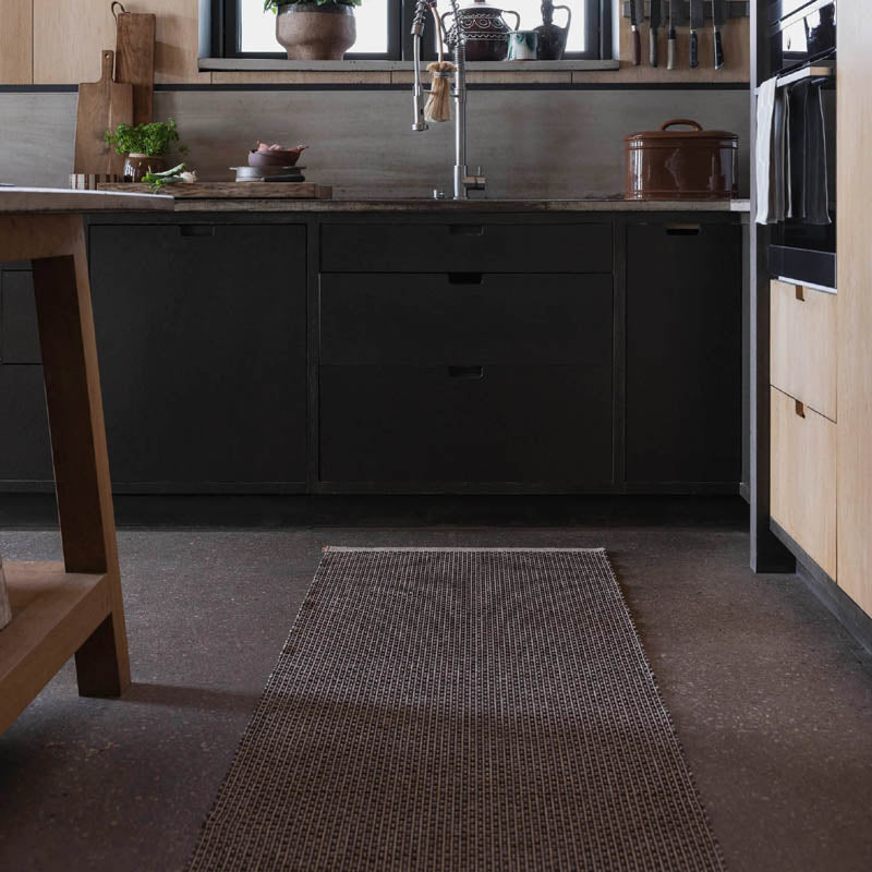 NILS Dark Brown Runner Rug by Pappelina, showing nils dark brown runner rug in live shot.