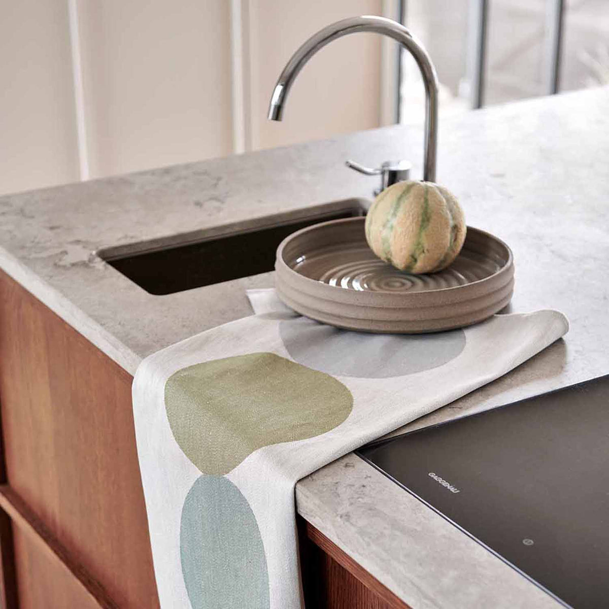 OTTO Kitchen Towel by Pappelina, showing otto kitchen towel in live shot.