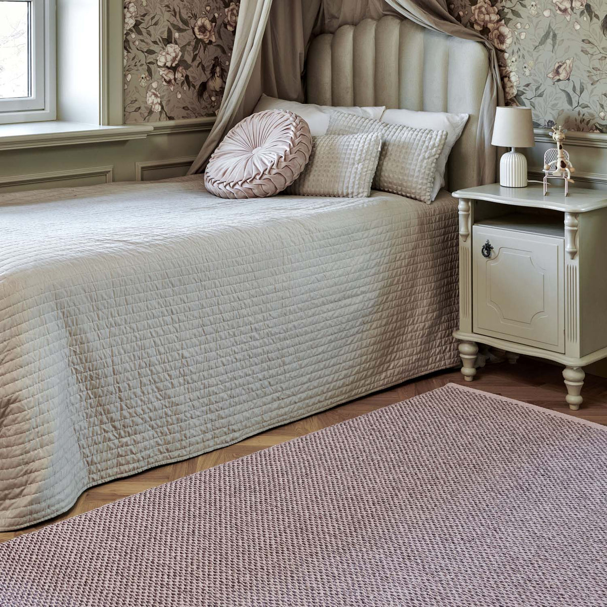 Svea White Runner Rug by Pappelina, showing svea white runner rug in live shot.
