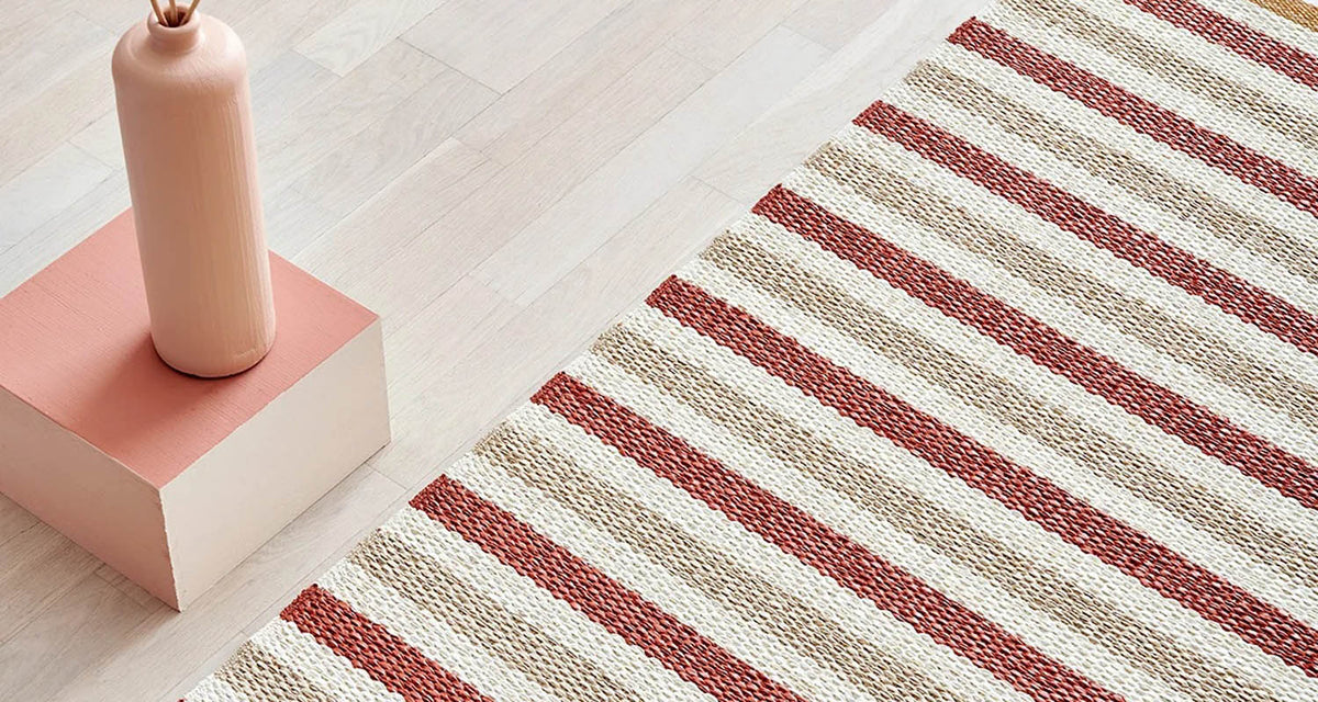 TEO Brick Runner Rug by Pappelina, showing teo brick runner rug in live shot.