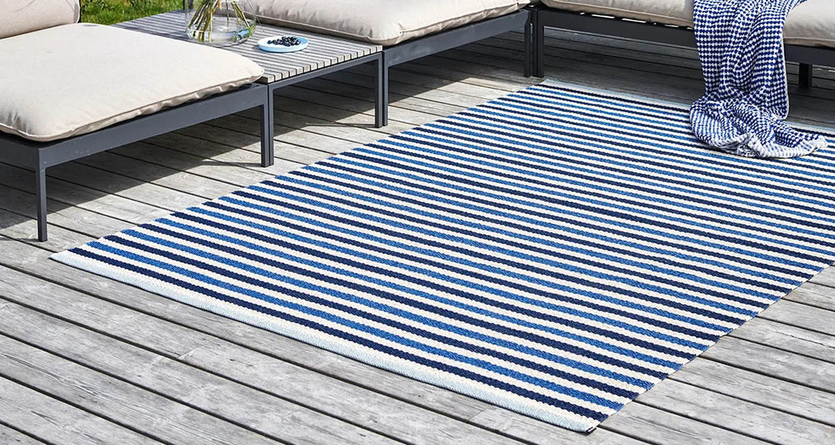 TEO Denim Runner Rug by Pappelina, showing teo denim runner rug in live shot.
