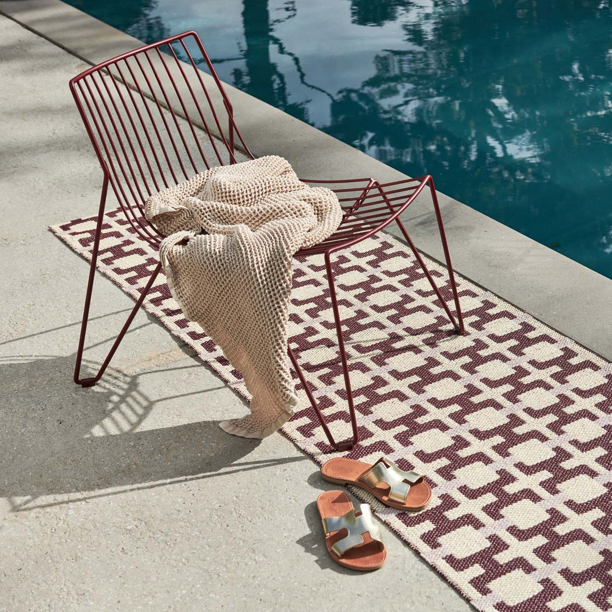 Tom Burgundy Runner Rug by Pappelina, showing tom burgundy runner rug in live shot.