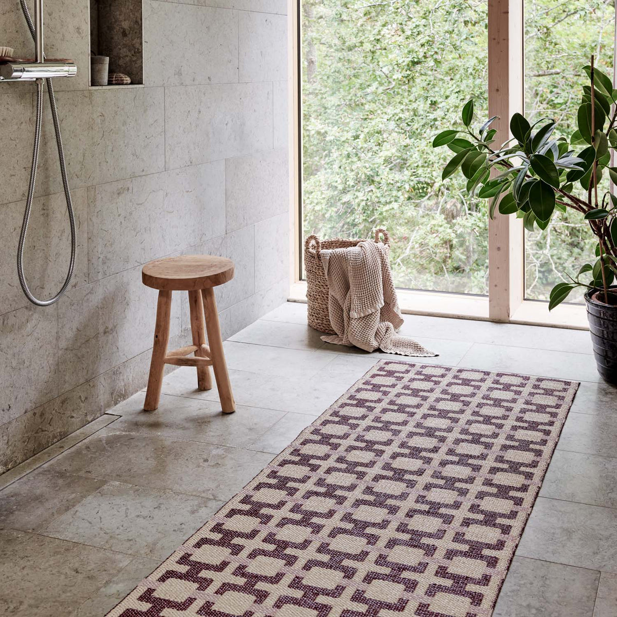 Tom Burgundy Runner Rug by Pappelina, showing tom burgundy runner rug in live shot.