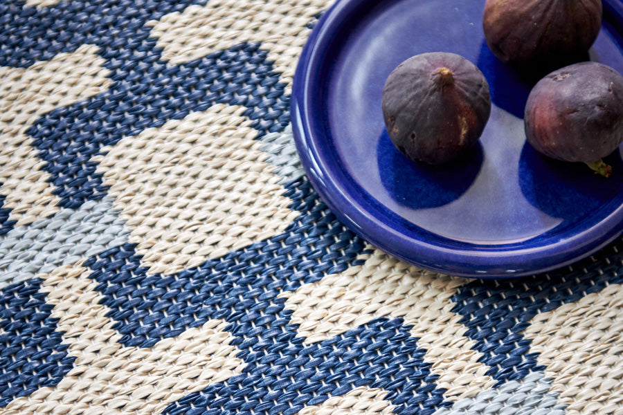 Tom Ocean Blue Runner Rug by Pappelina, showing tom ocean blue runner rug in live shot.