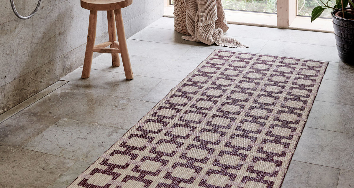 Tom Ocean Blue Runner Rug by Pappelina, showing tom ocean blue runner rug in live shot.