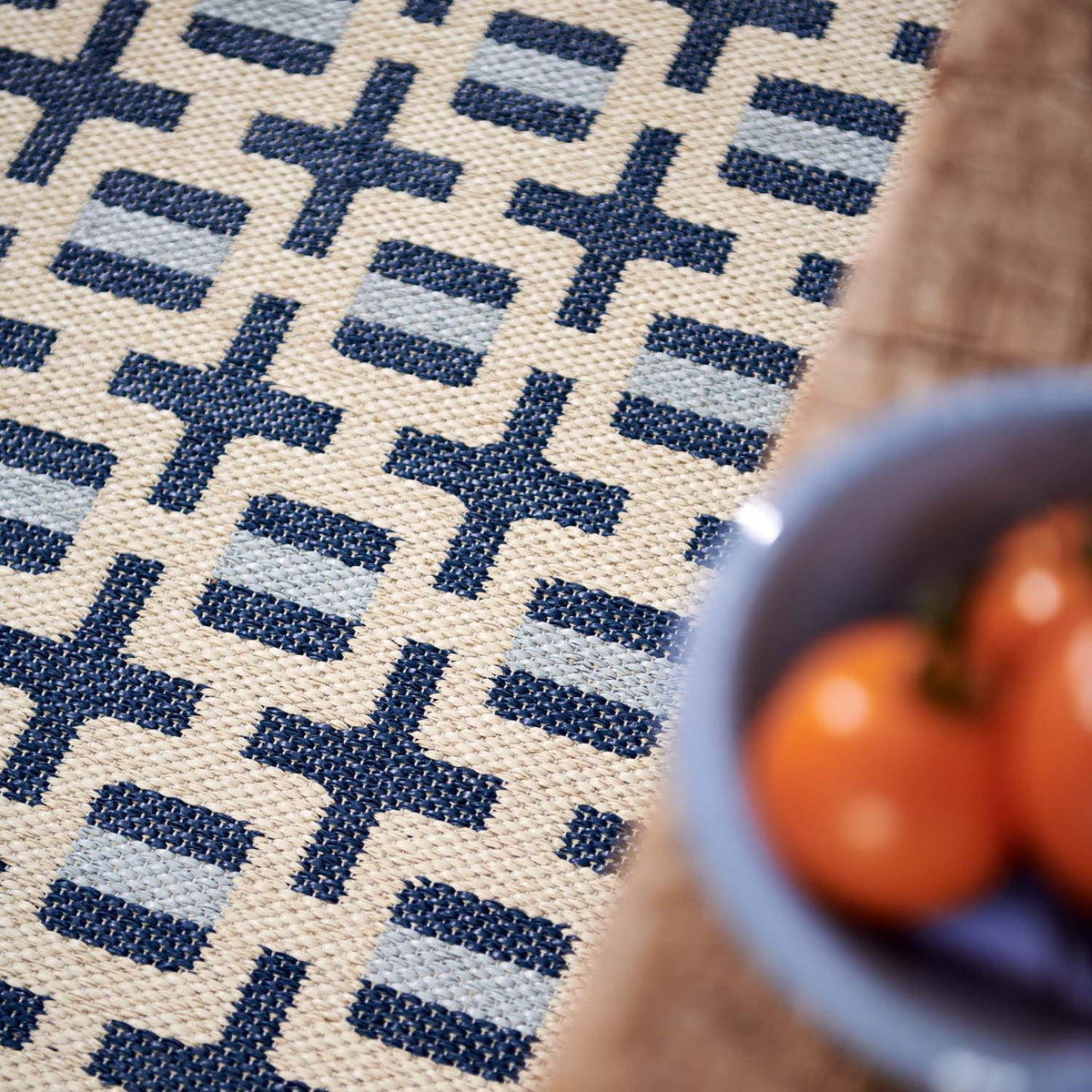 Tom Ocean Blue Runner Rug by Pappelina, showing tom ocean blue runner rug in live shot.