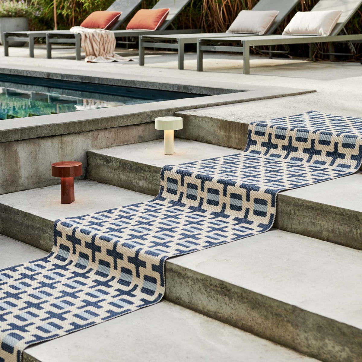 Tom Ocean Blue Runner Rug by Pappelina, showing tom ocean blue runner rug in live shot.