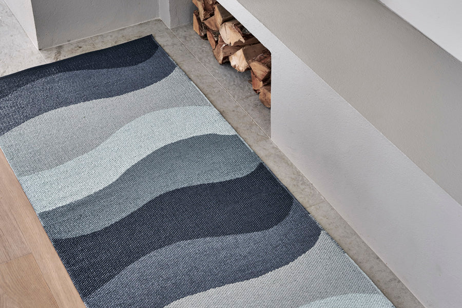 Urvi Metal Runner Rug by Pappelina, showing urvi metal runner rug in live shot.