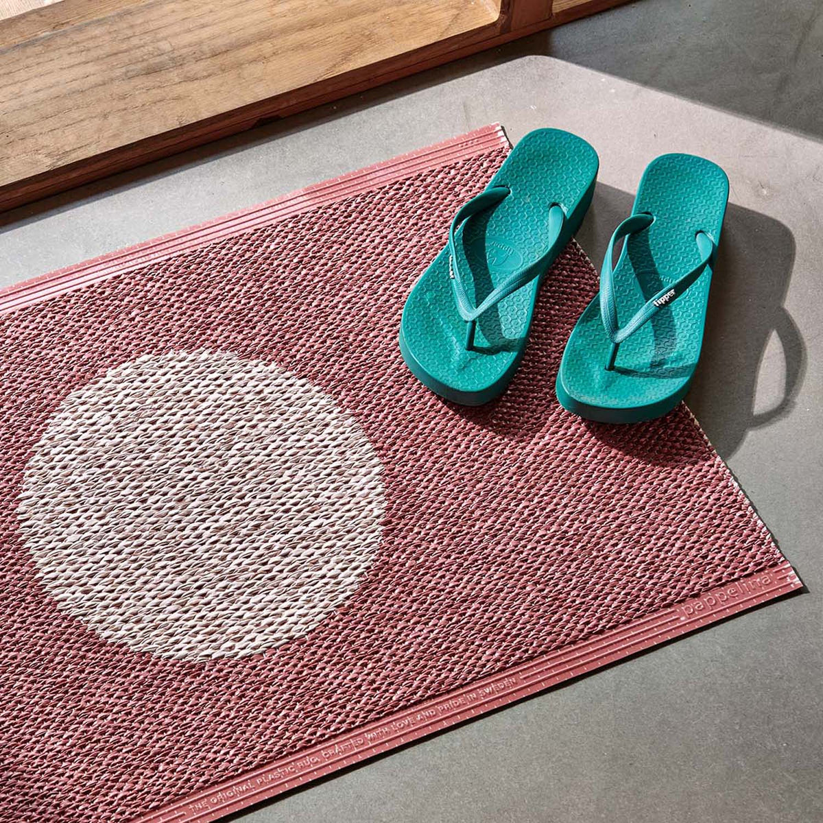 Vera Pop Blush Runner Rug by Pappelina, showing vera pop blush runner rug in live shot.