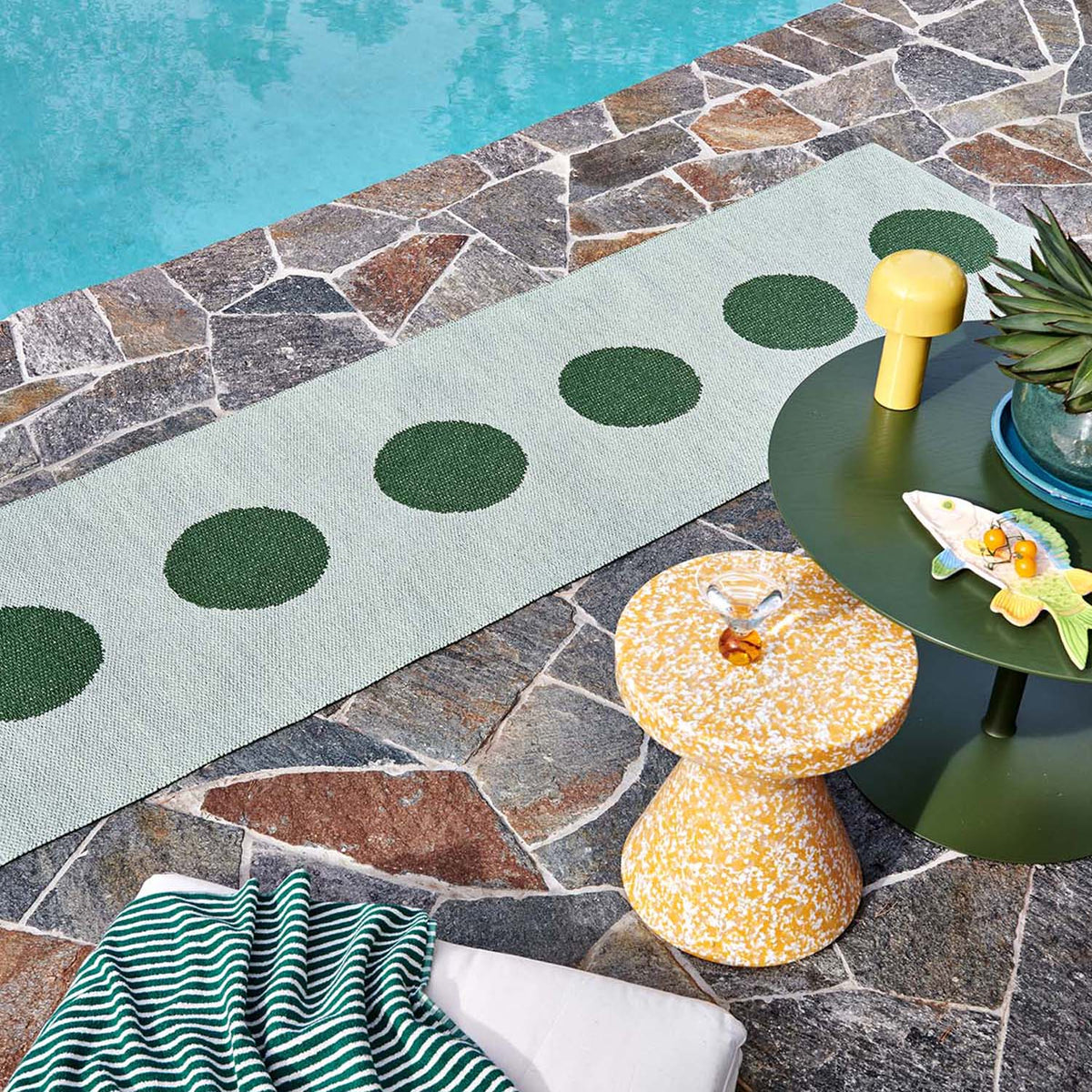 Vera Pop Leaf Runner Rug by Pappelina, showing vera pop leaf runner rug in live shot.