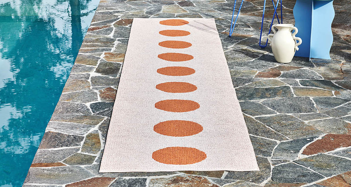 Vera Pop Pale Orange Runner Rug by Pappelina, showing vera pop pale orange runner rug in live shot.
