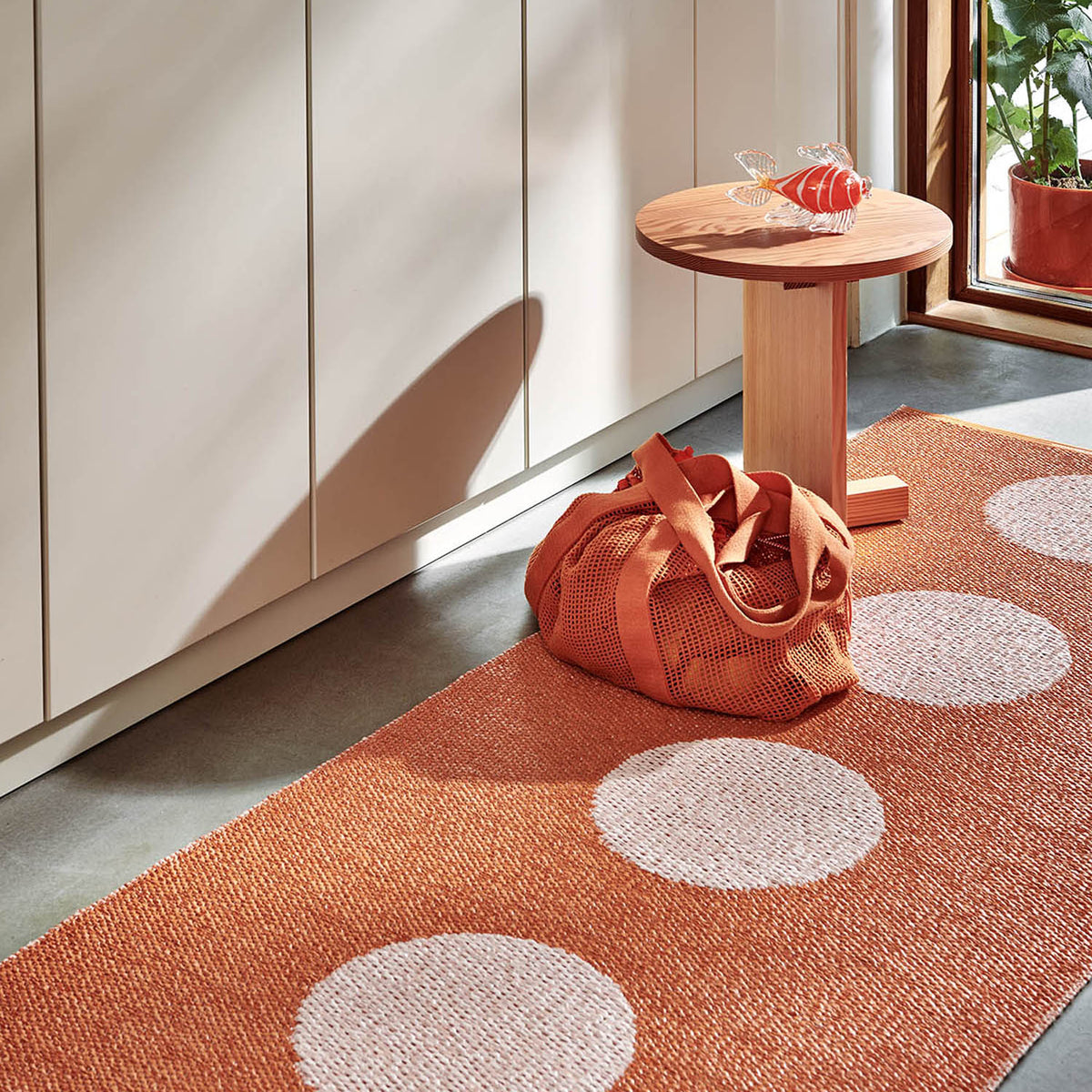 Vera Pop Pale Orange Runner Rug by Pappelina, showing vera pop pale orange runner rug in live shot.