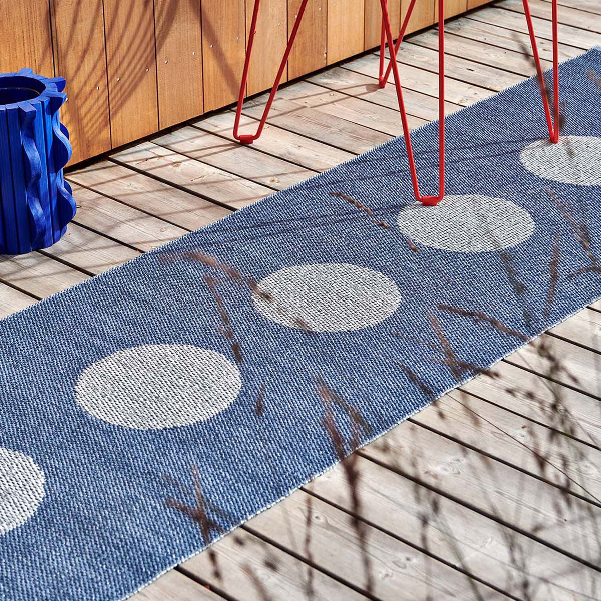Vera Pop River Blue Runner Rug by Pappelina, showing vera pop river blue runner rug in live shot.