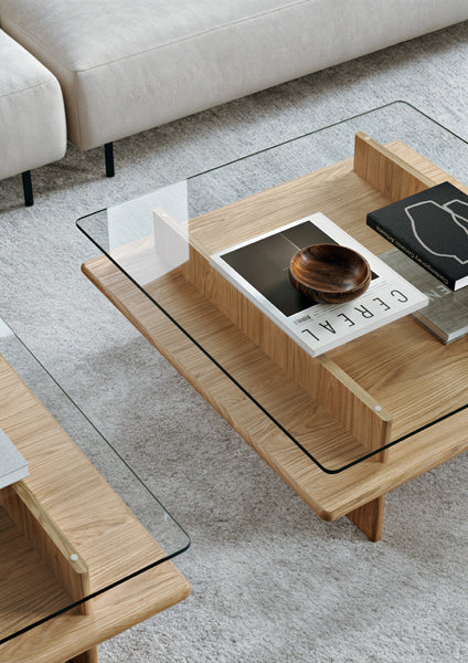 Parallel Coffee Table by Would, showing closeup view of parallel coffee tables in live shot.