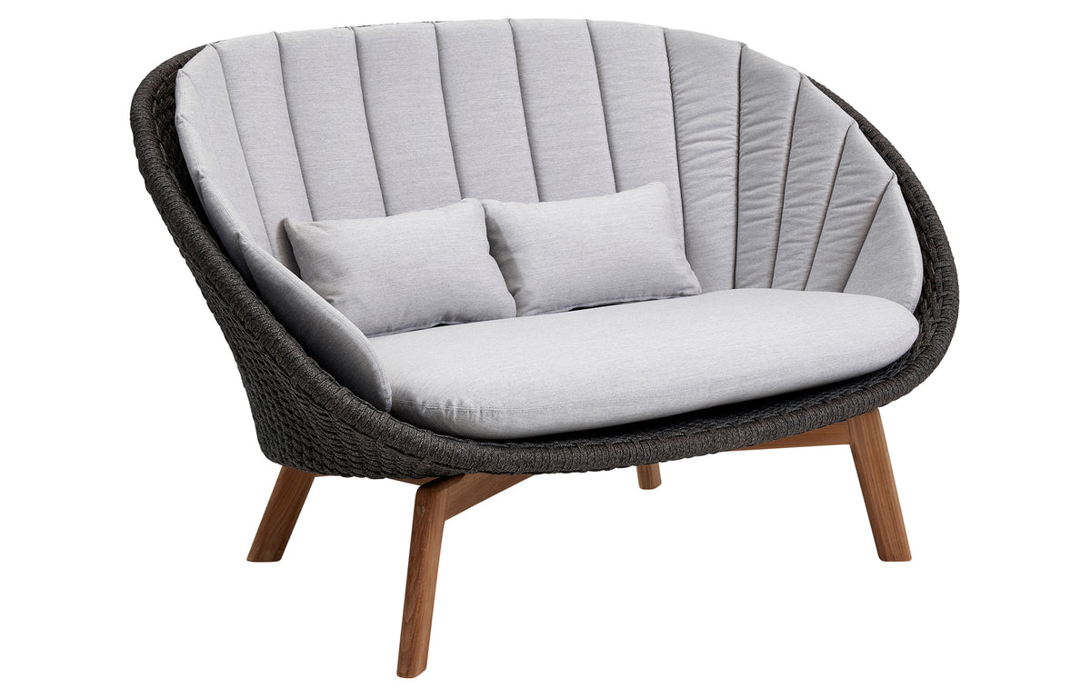 Peacock Outdoor 2-Seater Sofa by Cane-Line - Dark Grey Soft Rope, Light Grey Natte Cushion Set.