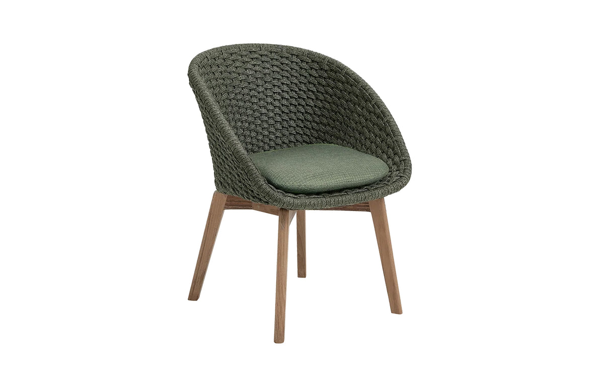 Peacock Outdoor Dining Chair by Cane-Line - Dark Green Soft Rope/Teak Legs, Dark Green Link.