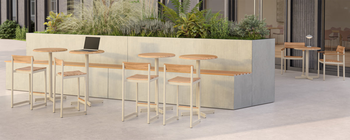 Pelagus High Table by Fritz Hansen, showing pelagus high table in live shot.