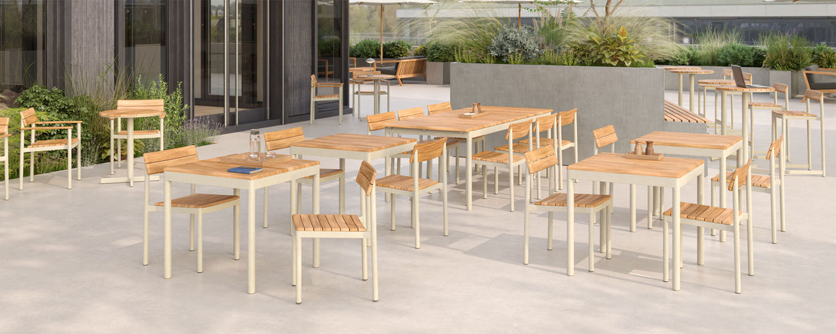 Pelagus Table by Fritz Hansen, showing pelagus table in live shot.