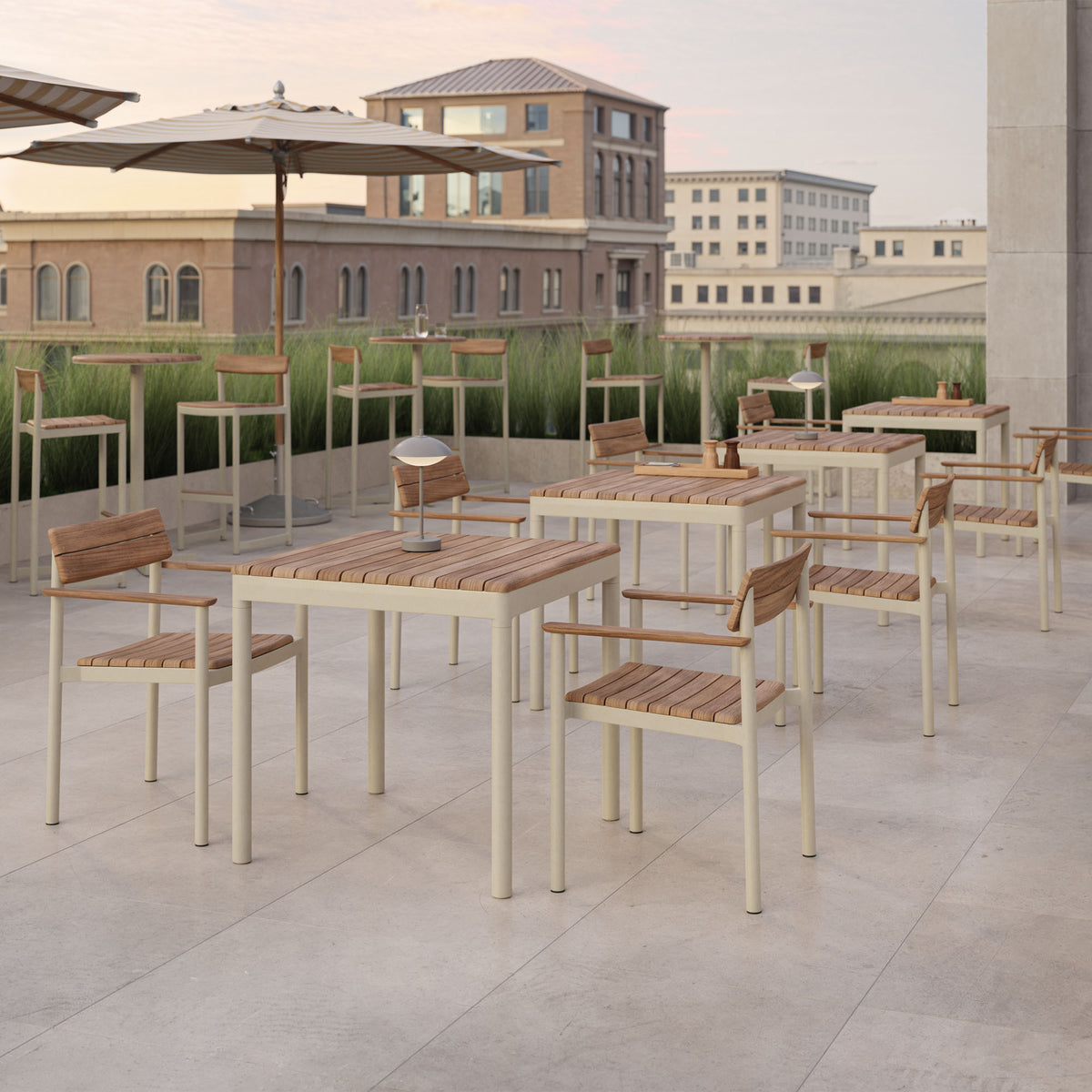 Pelagus Table by Fritz Hansen, showing pelagus table in live shot.