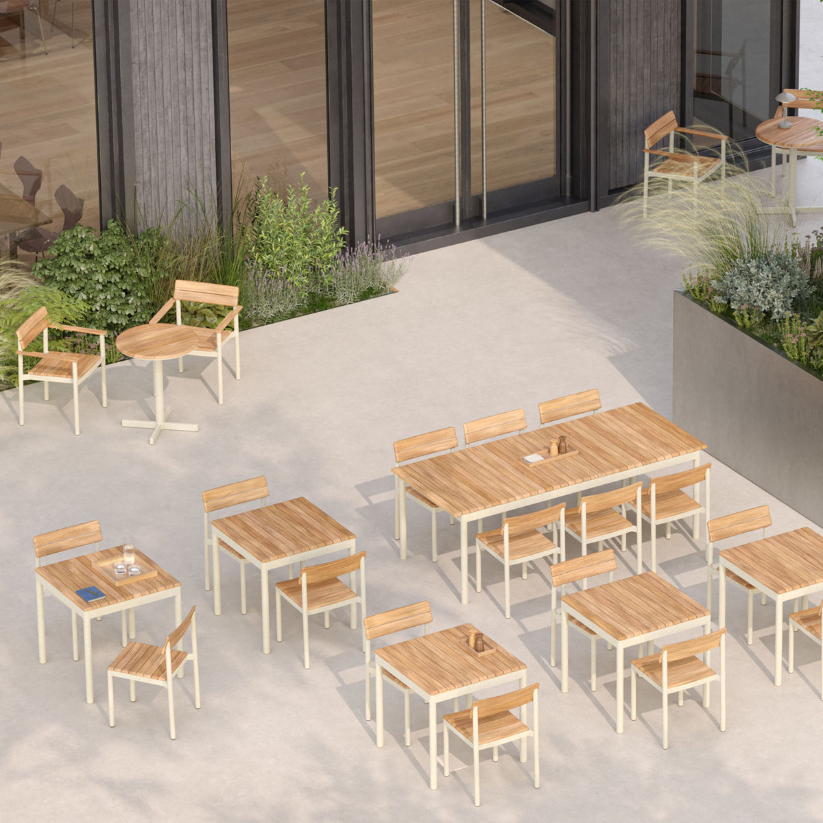 Pelagus Table by Fritz Hansen, showing pelagus table in live shot.