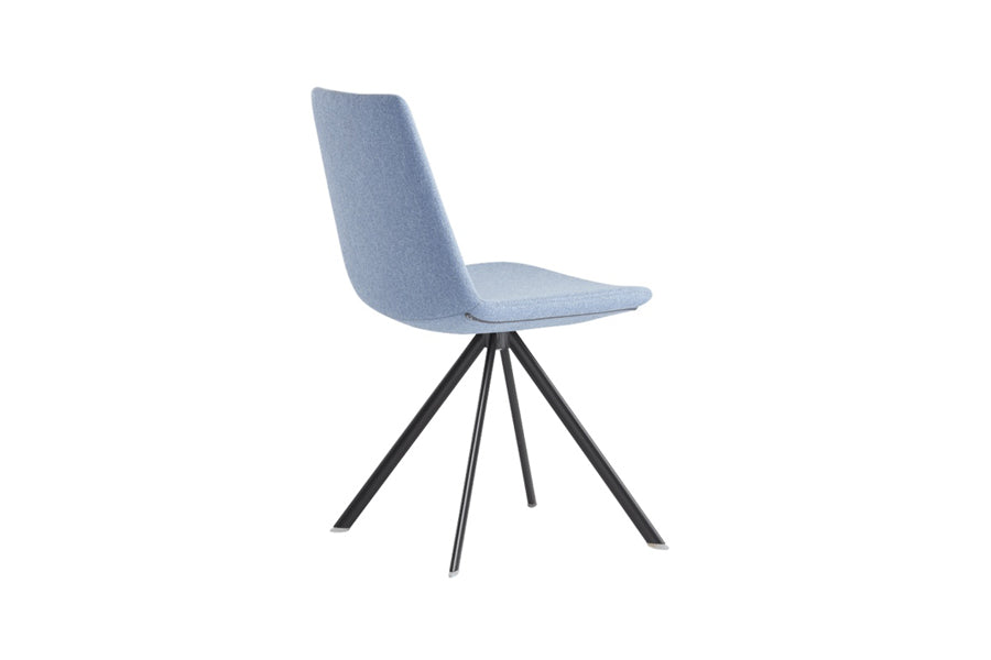 Pera Chair by B&T, showing back view of pera chairs in blue nino fabric + black base.