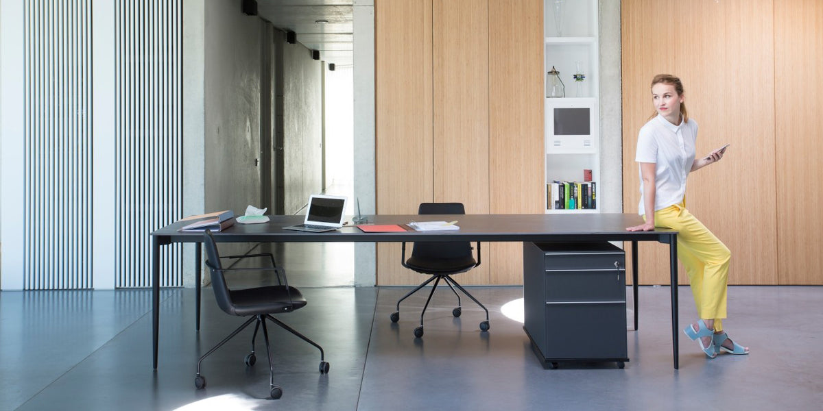 Pera Desk Chair by B&T, showing pera desk chairs in live shot.
