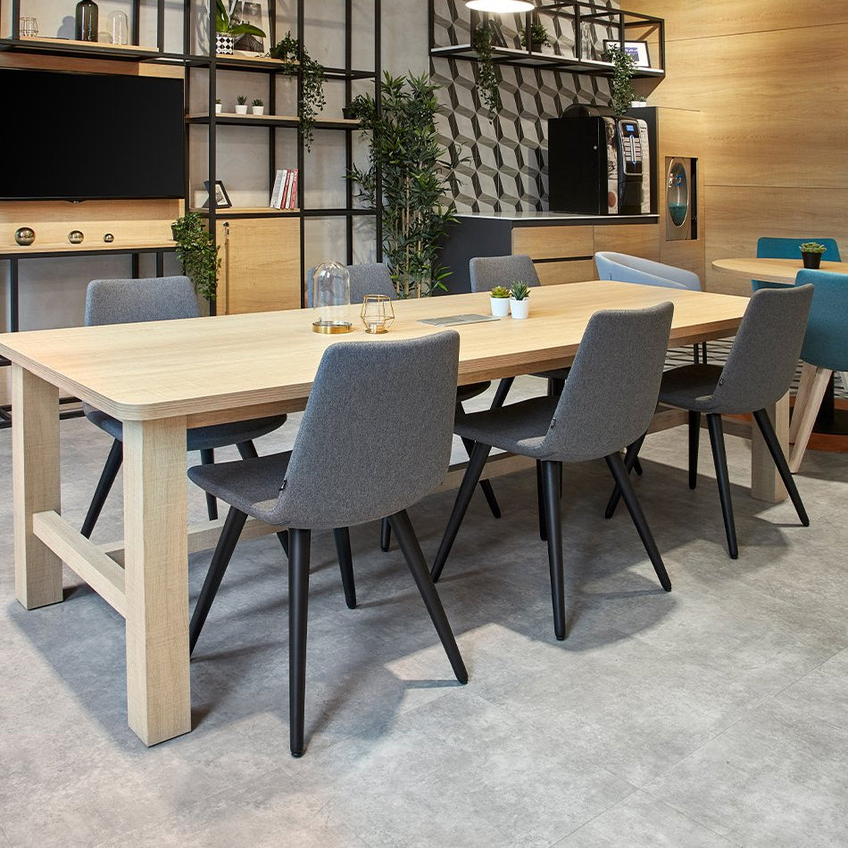 Pera Dowel Wood Chair by B&T, showing pera dowel wood chairs in live shot.