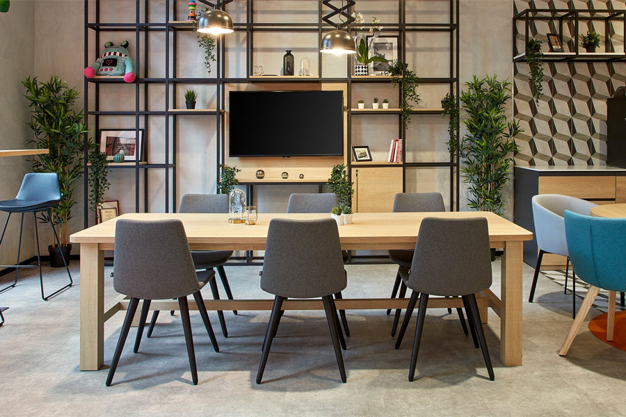 Pera Dowel Wood Chair by B&T, showing pera dowel wood chairs in live shot.