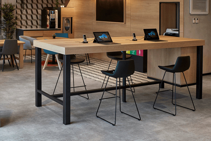 Pera Sled Stool by B&T, showing pera sled stools in live shot.