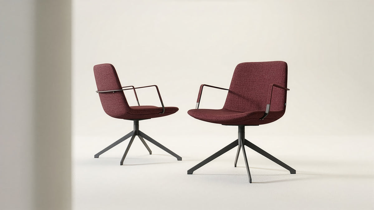 Pera Swivel Lounge Chair by B&T, showing pera swivel lounge chairs in live shot.