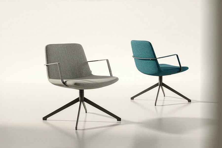 Pera Swivel Lounge Chair by B&T, showing pera swivel lounge chairs in live shot.