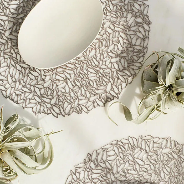 Petal Round Tabletop by Chilewich, showing closeup view of petal round tabletop in live shot.