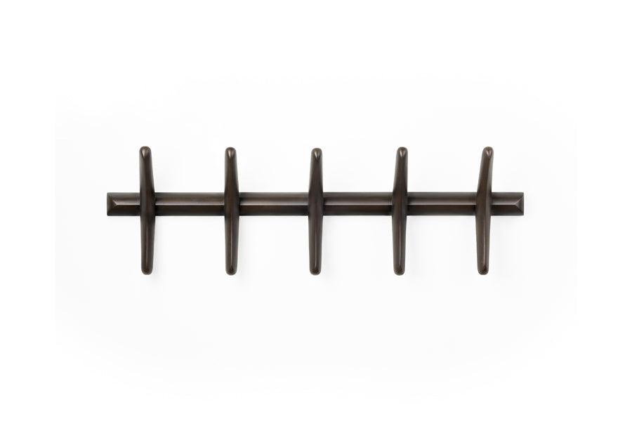 PI Coat Accessory by Ethnicraft, showing front view of pi coat accessory in wall/mahogany dark brown.