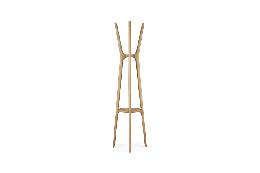 PI Coat Accessory by Ethnicraft, showing front view of pi coat accessory in stand/oak.