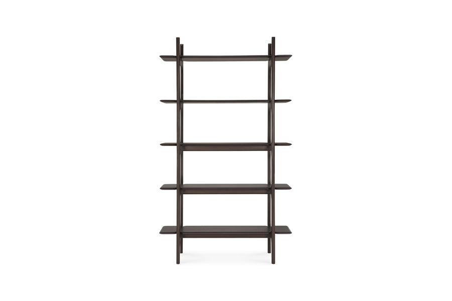 PI Rack by Ethnicraft, showing front view of pi rack in mahogany dark brown.