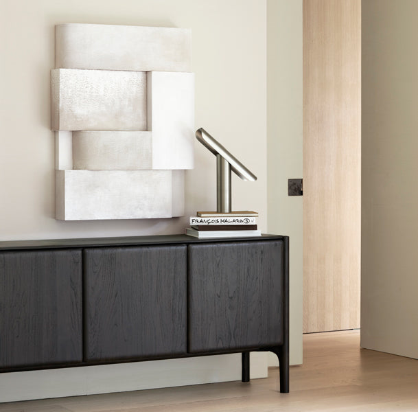 PI Sideboard by Ethnicraft, showing closeup view of pi sideboard in live shot.