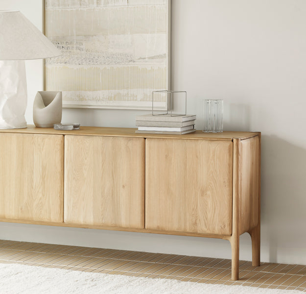 PI Sideboard by Ethnicraft, showing closeup view of pi sideboard in live shot.