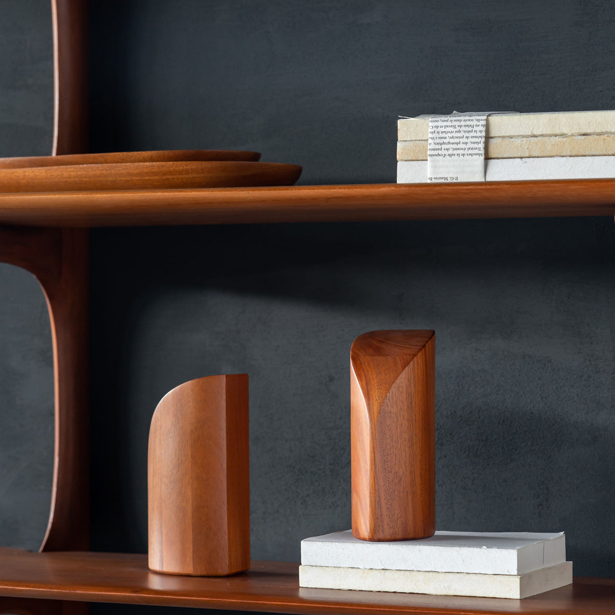 PI Wall Shelf by Ethnicraft, showing closeup view of pi wall shelf in live shot.