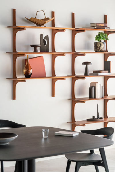 PI Wall Shelf by Ethnicraft, showing pi wall shelf in live shot.