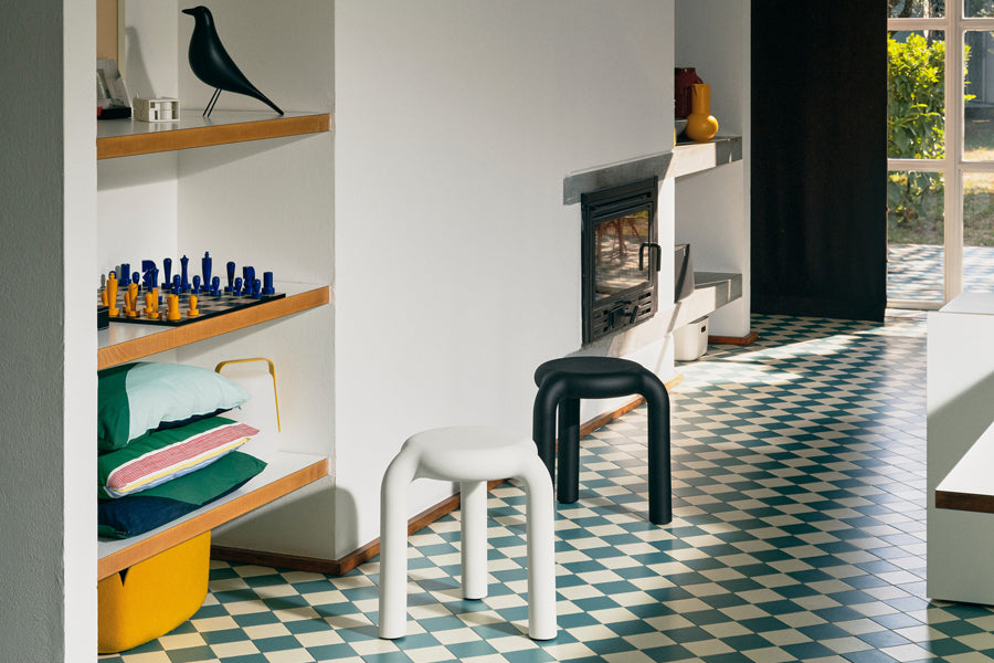 Piccolo Stool by Toou, showing piccolo stools in live shot.