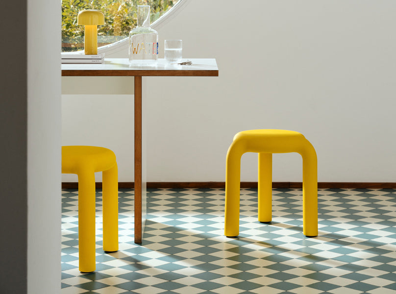 Piccolo Stool by Toou, showing piccolo stools in live shot.