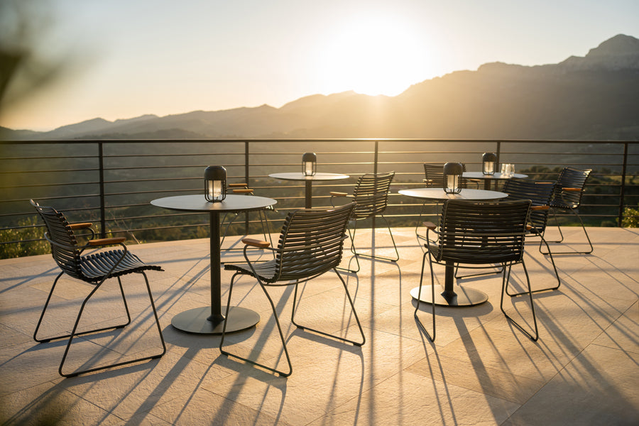 Pico Cafe table by Houe, showing pico cafe tables in live shot.