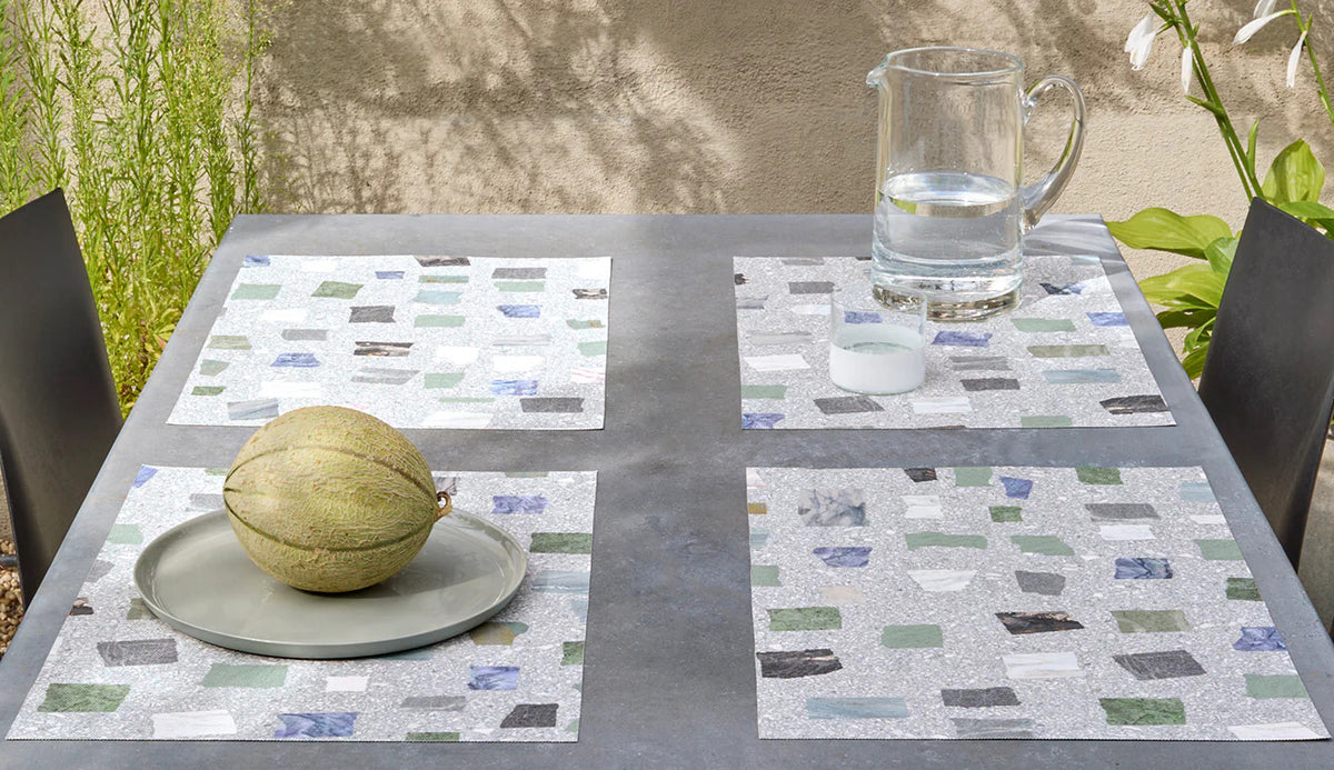 Pietra Placemat by Chilewich, showing pietra placemats in live shot.
