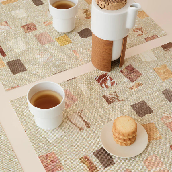 Pietra Placemat by Chilewich, showing closeup view of pietra placemats in live shot.