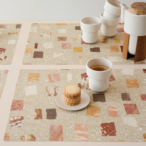 Pietra Placemat by Chilewich, showing closeup view of pietra placemats in live shot.