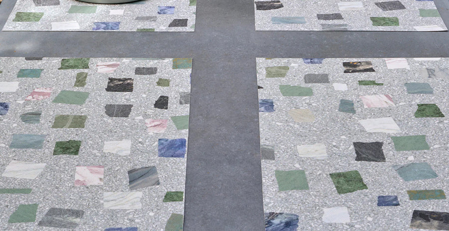 Pietra Placemat by Chilewich, showing closeup view of pietra placemats in live shot.