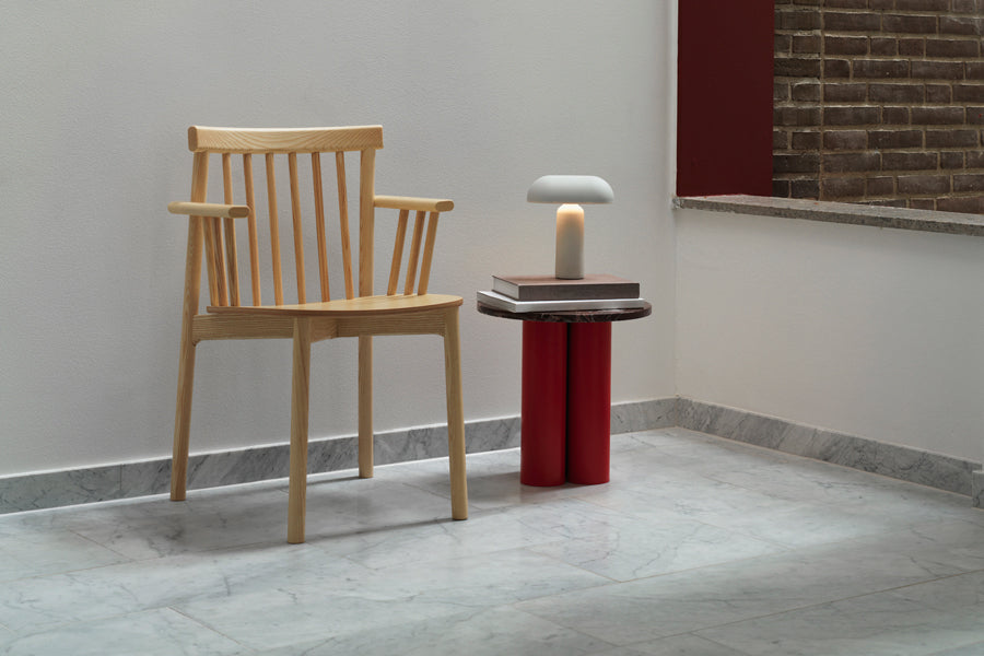 Pind Armchair by Normann Copenhagen, showing pind armchair in live shot.